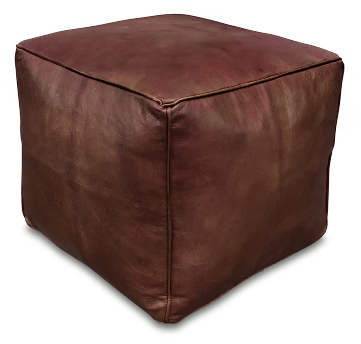 See the Good Quadratischer Leder Pouf - Handgefertigt - gefüllt geliefert - Ottoman, Sitzsack, Fussh