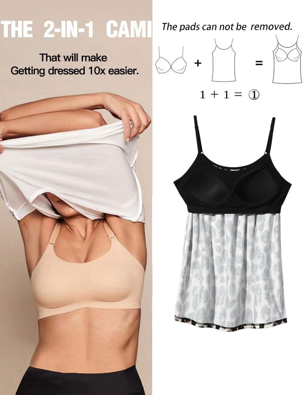 STARBILD Damen Top Mit Unterhemd BH-Hemd Basic Tank Tops U-Ausschnitt Oberteile Bequeme Frauen Shirt