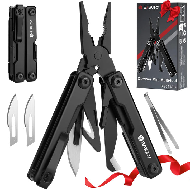 BIBURY Mini Multitool Zange Mit Unsichtbare Pinzette, 10 in 1 EDC Multi Tool Mit Glasbrecher Rückenc