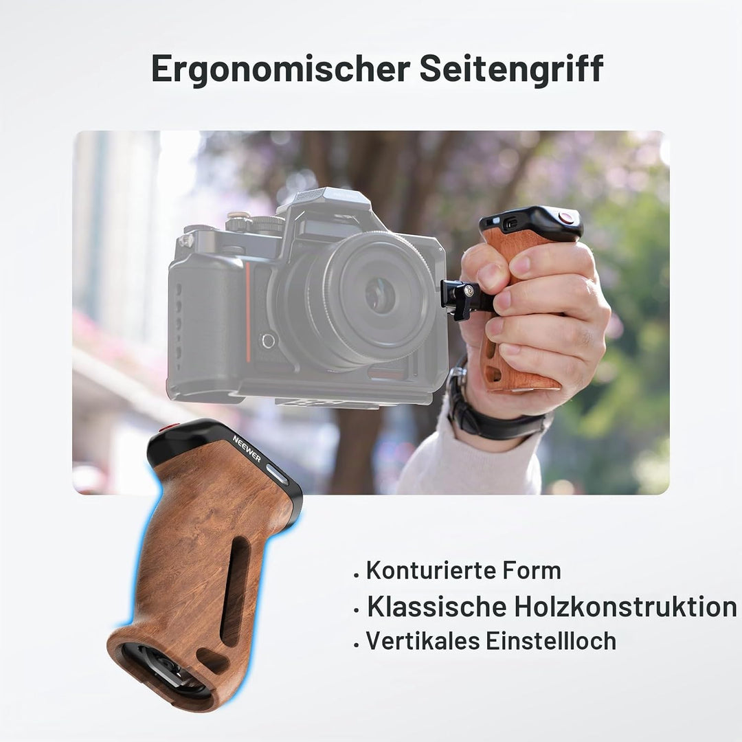 NEEWER Side Handle Holz Seitengriff mit Fernauslöser für Aufnahme Start/Stopp, NATO Klemme 1/4" und