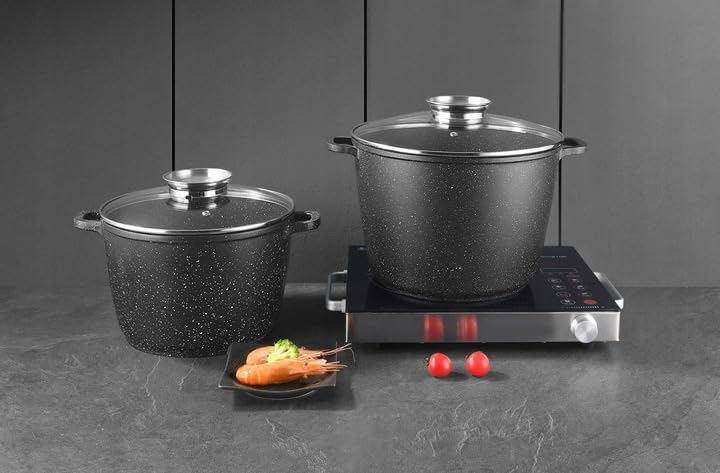 Zilner Set aus zwei grossen marmorierten Töpfen 6,2L/10,2L induktions Töpfe Set,Kochtöpfe, Töpfe Ind