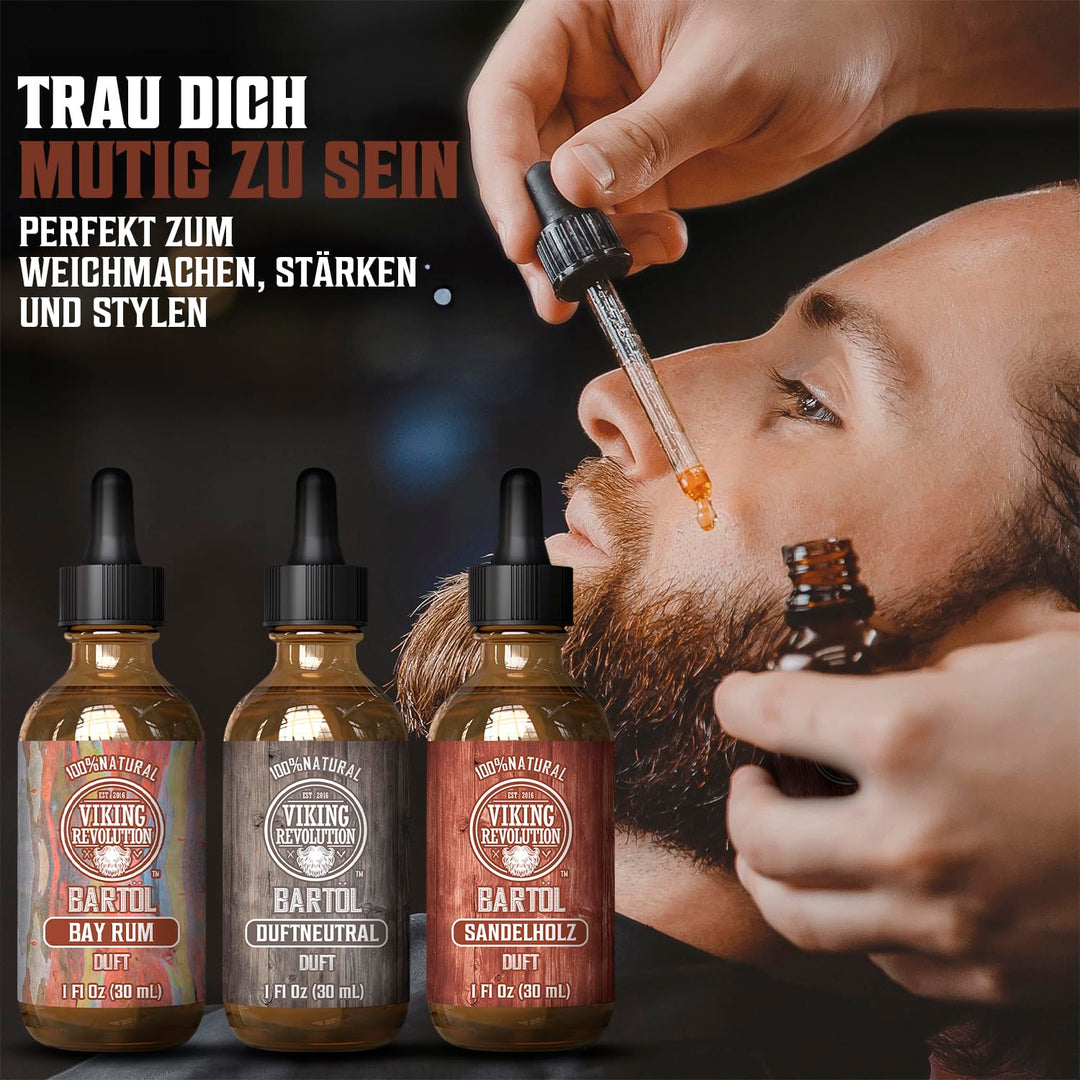 Viking Revolution - Beard Oil Conditioner 3 Pack - All Natural Variety Bay Rum, Unscented, & Sandalw