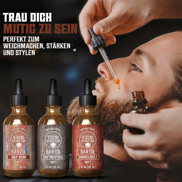 Viking Revolution - Beard Oil Conditioner 3 Pack - All Natural Variety Bay Rum, Unscented, & Sandalw