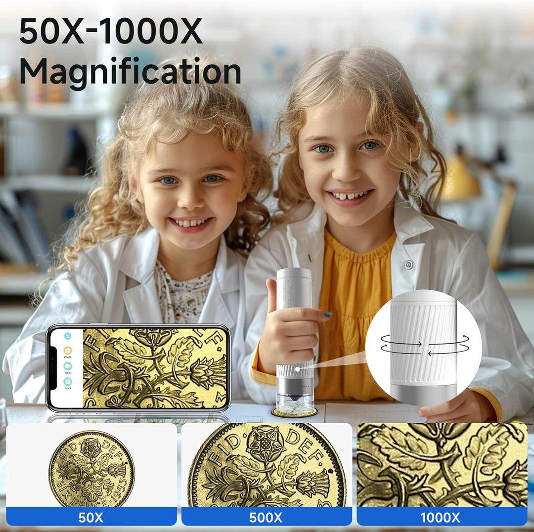 BEAVERLAB Mikroskop für Kinder Taschenmikroskop Kinder 50X-1000X HD, digitales Handheld Microscope,