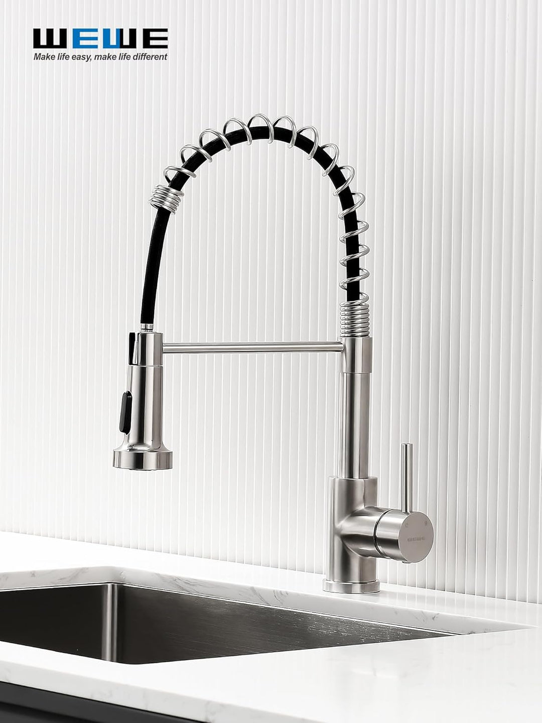 Küchenspüle-Wasserhahn, Küchenarmaturen mit herausziehbarem Sprüher, WEWE Edelstahl, Einzelgriff, Ei