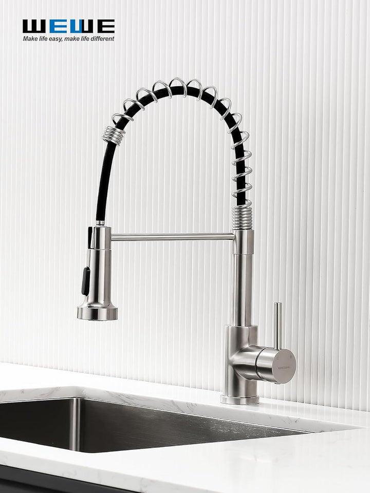 Küchenspüle-Wasserhahn, Küchenarmaturen mit herausziehbarem Sprüher, WEWE Edelstahl, Einzelgriff, Ei