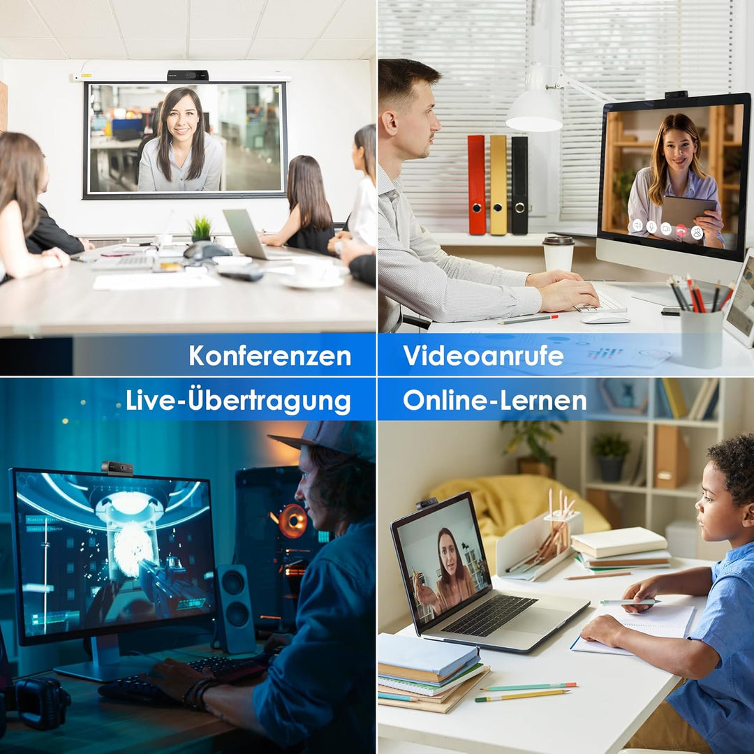 W2N Webcam Full HD, 1080P/30PFS, Dual Mikrofone Rauschunterdrückung, Fester Fokus, 78°Blickfeld, Bel