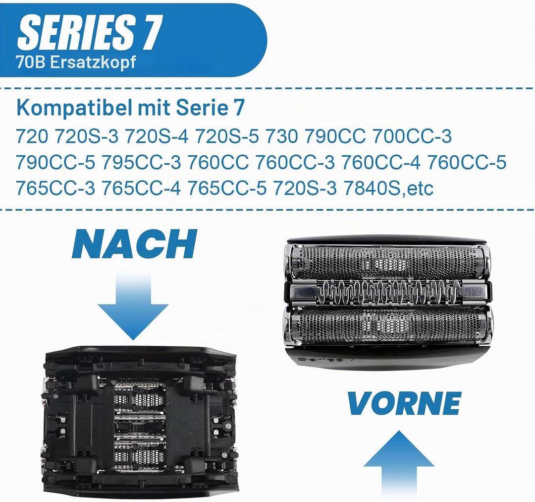 2 Stück 70B Scherkopf Serie 7, Elektrischer S7 Rasierkopf Kompatibel Mit Series 7, S7 Scherkopf Ersa