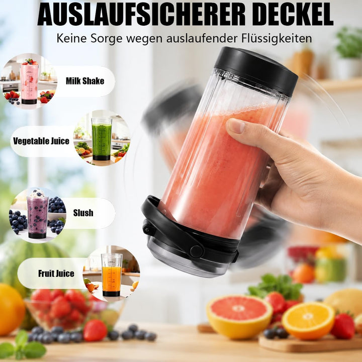 530ml Ersatzbecher kompatibel mit Ninja Mixer Tragbarer Mixer, Mixgefäss mit auslaufsicherem Deckel