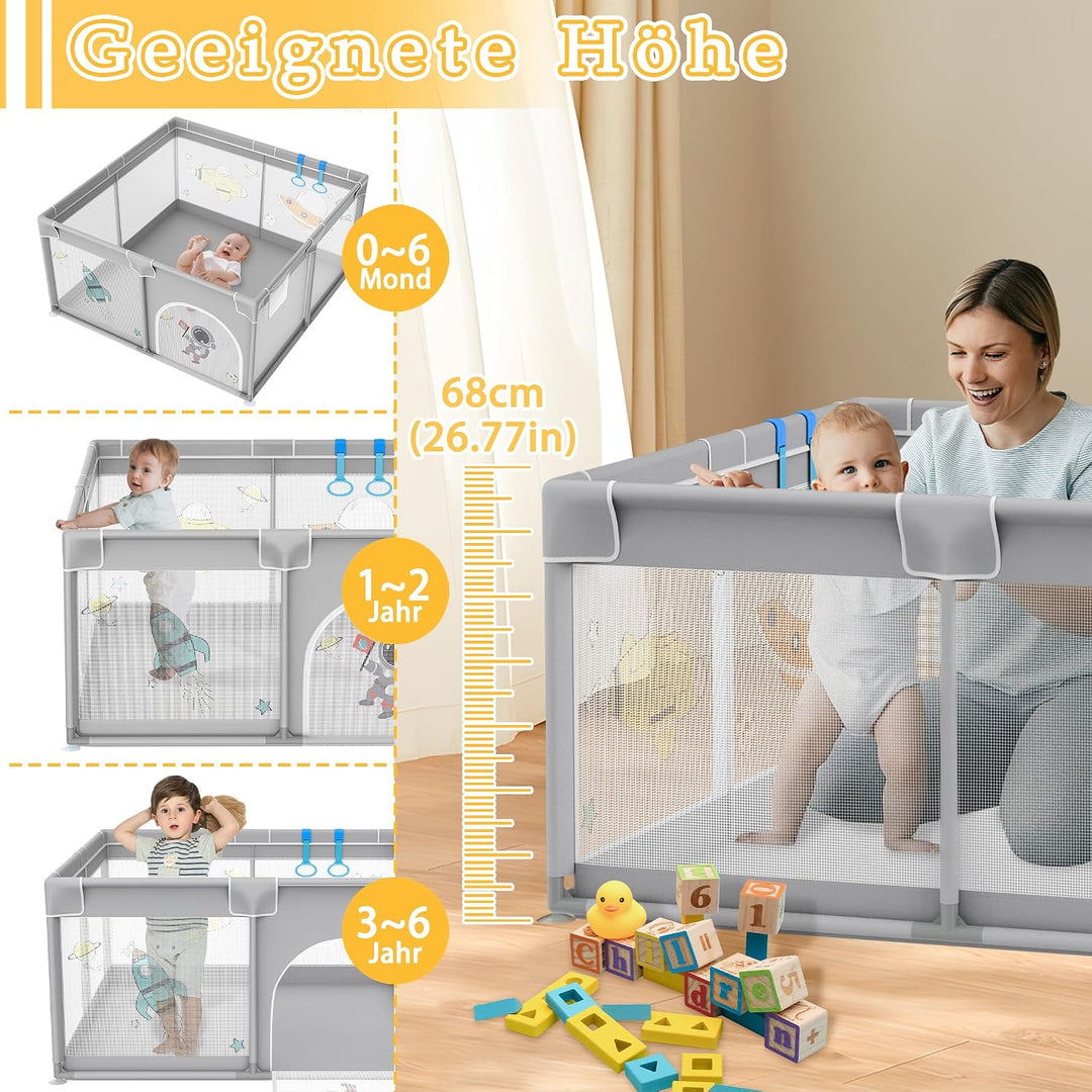 Aufun Laufstall Baby Laufgitter 300D Oxford Gewebe, mit Anti-Kollision Schaum Absperrgitter, Atmungs
