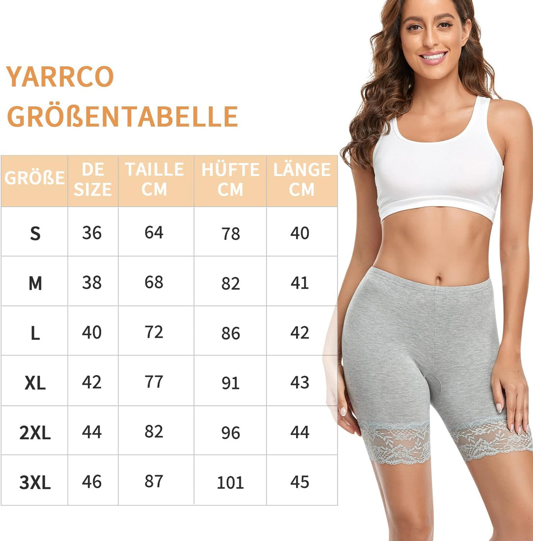 YARRCO Damen Unterhose Spitze Unter Rock Kurze Hose Unter Kleid Radlerhose Slipshorts Hohe Taille Sh