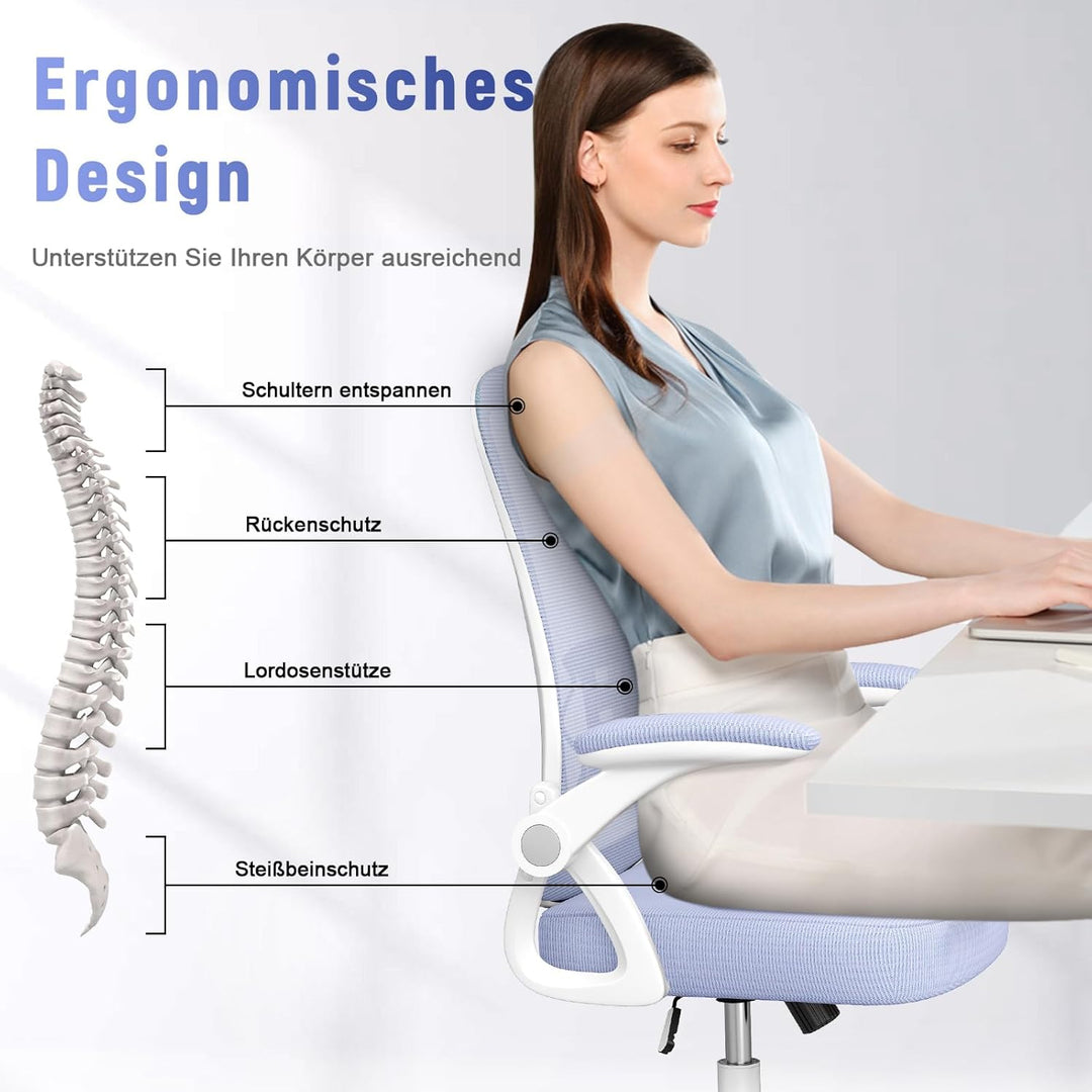 rattantree Bürostuhl mit Hochklappbaren Armlehnen, Ergonomischer Schreibtischstuhl mit Lendenwirbels