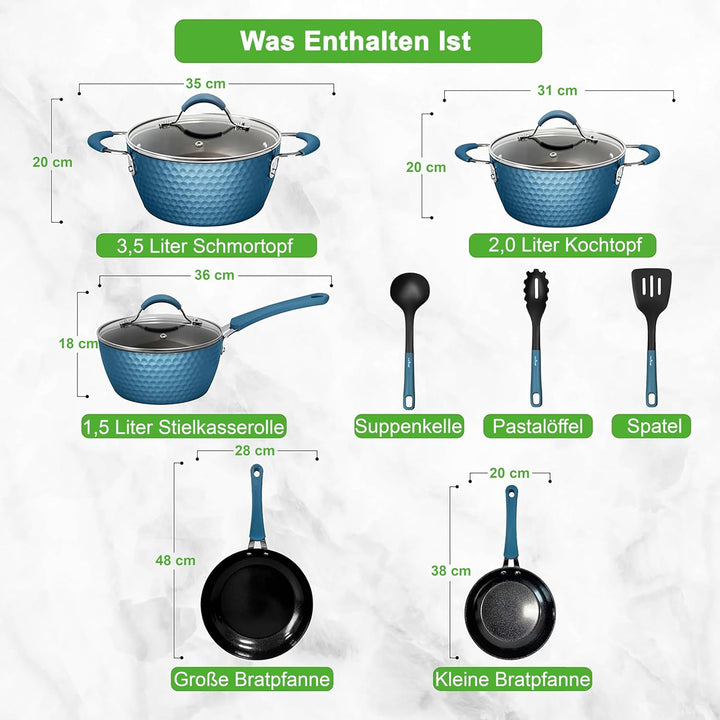 NutriChef Excilon Antihaft-Kochgeschirr, Töpfe und Pfannen Set mit Stielkasserolle, Bratpfannen, Koc