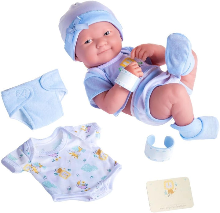 JC TOYS - La Newborn Neugeborene, 38 cm, weiches Vinyl, inkl. Kleidung und 8 Accessoires, Blau, entw