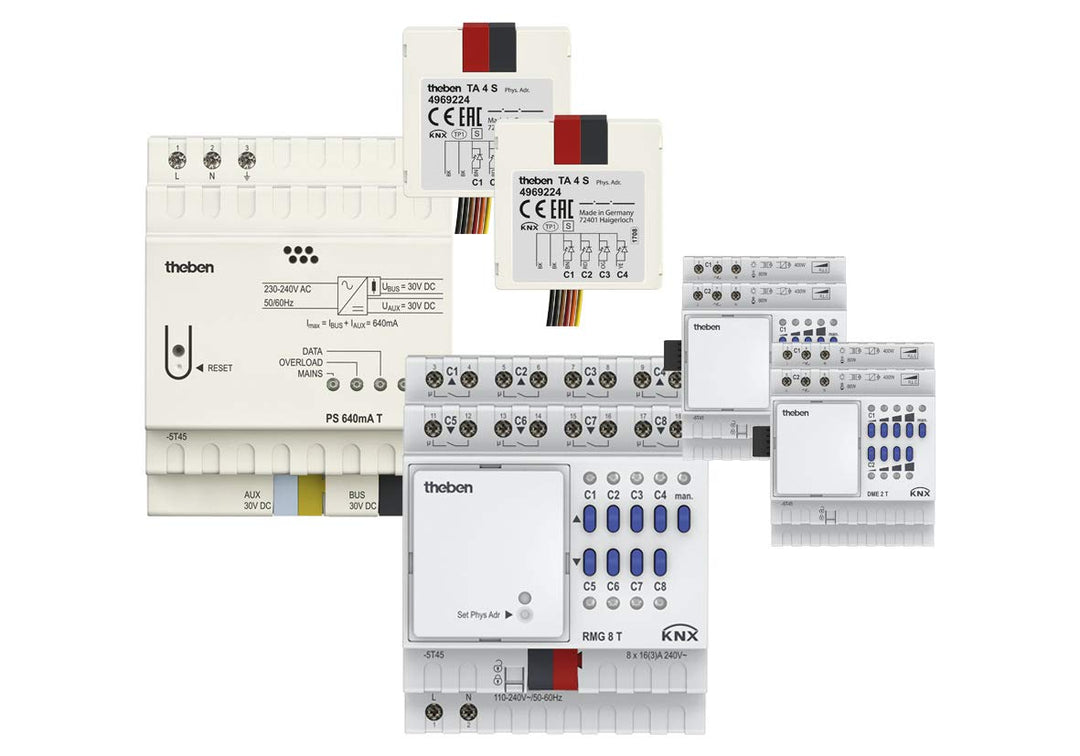 Theben 4990203 KNX Set 3 MIX - Spannungsversorgung - Schalt-/Jalousieaktor - Dimmaktor - Tasterschni
