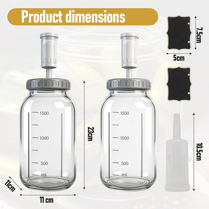 2er Fermentierglas 64oz/1.9L, Kimchi Behälter mit Luftschleuse, Gross Fermentationsglas, Glas Dosen