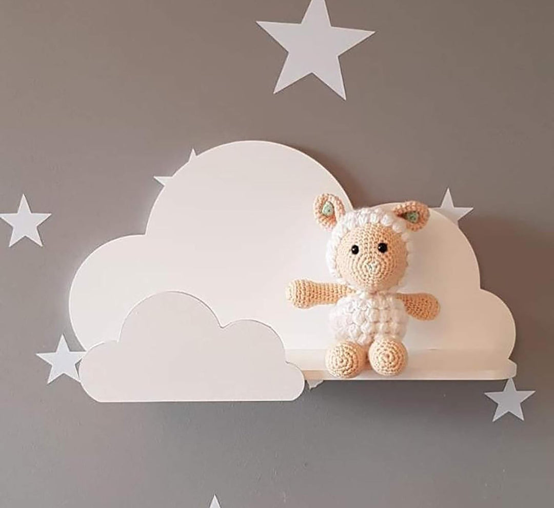 Set von 2 Happy Woody Cloud Wandregale für Kinderzimmer, Schweberegal aus Holz, Babyzimmer-Dekor, Ki