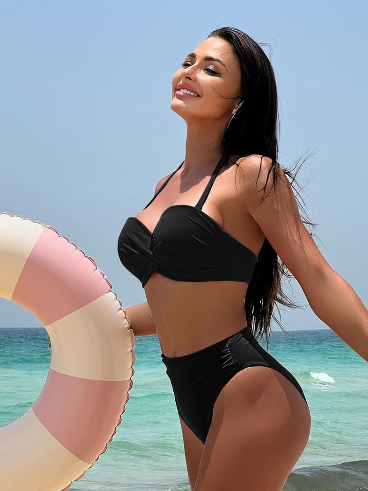 DOBREVA Damen Strapless Bikini Top Lt080 Tankini-Oberteil 75E Schwarz, 75E Schwarz