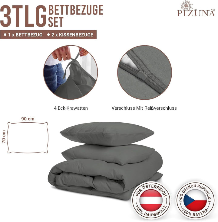 Pizuna 400 Fadenzahl aus Baumwolle Bettwäsche Dunkel Grau, 100% Langstaple Baumwolle Bettbezug und K