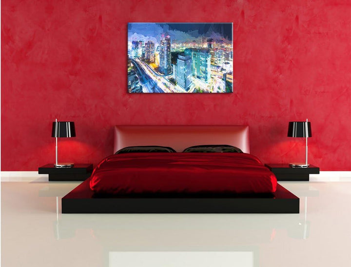 Pixxprint Moderne Architektur in der Innenstadt von Tokio Kunst Pinsel Effekt, Format: 100x70 auf Le