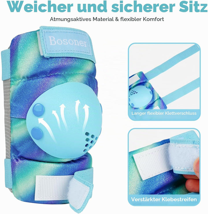 BOSONER Knieschoner Kinder Schoner Inliner Protektoren 6er Set Schützer Inliner Inline Skates Knie U