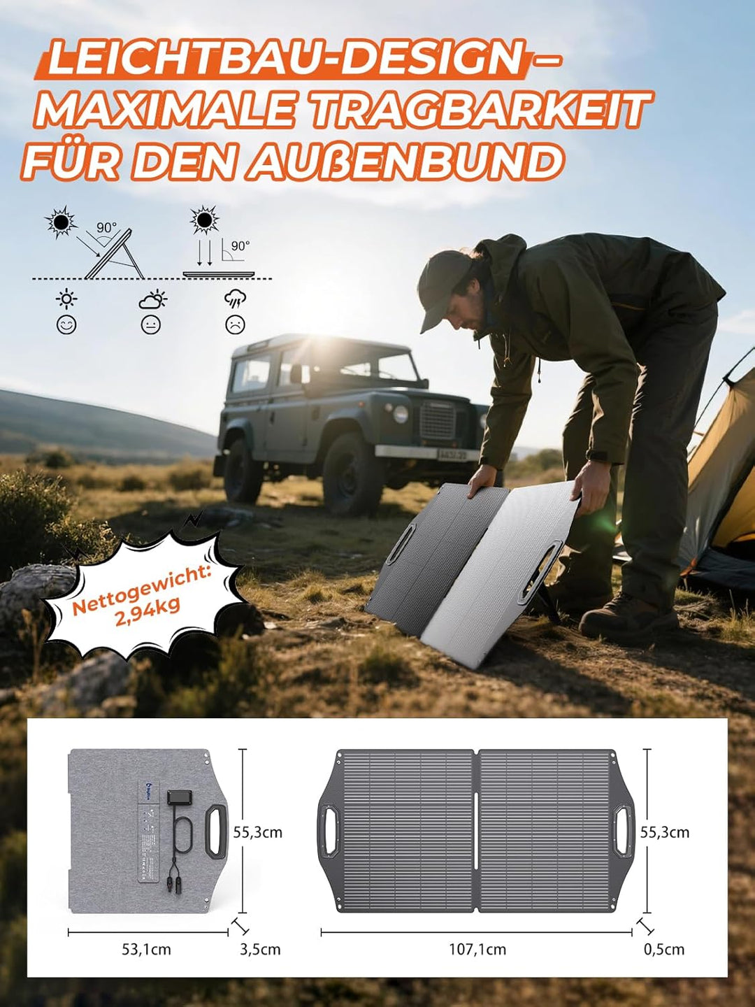 BigBlue Faltbares Solarpanel 100W, SOLARPOWA100 ETFE-Solarmodul (24V/4,16A) mit Ständern & MC4 Conne