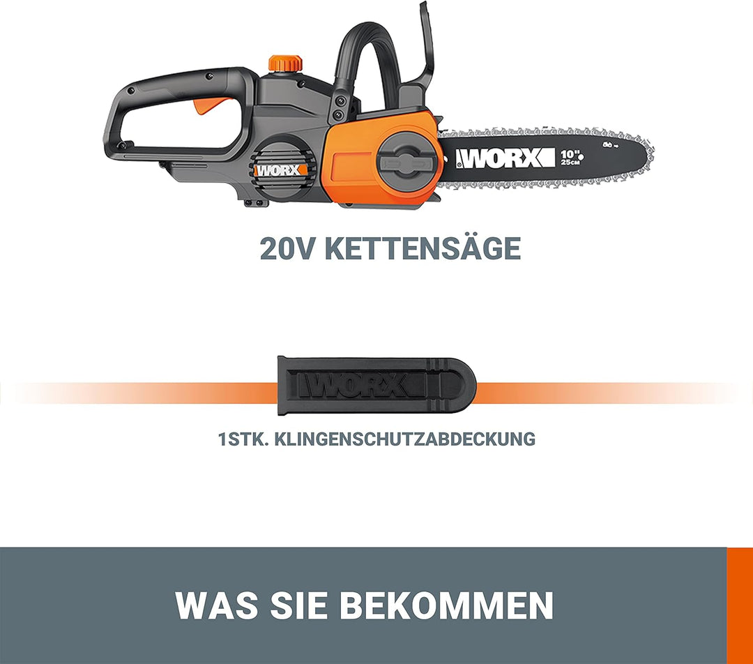 WORX WG322E.9 Akku Kettensäge 20V – Praktische Holzsäge für Einsätze im Garten & Bauarbeiten - mit