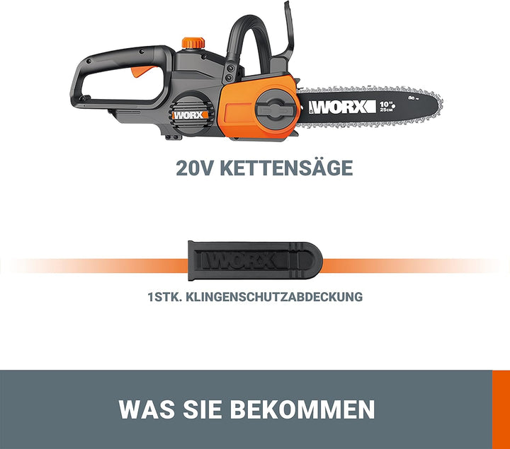WORX WG322E.9 Akku Kettensäge 20V – Praktische Holzsäge für Einsätze im Garten & Bauarbeiten - mit