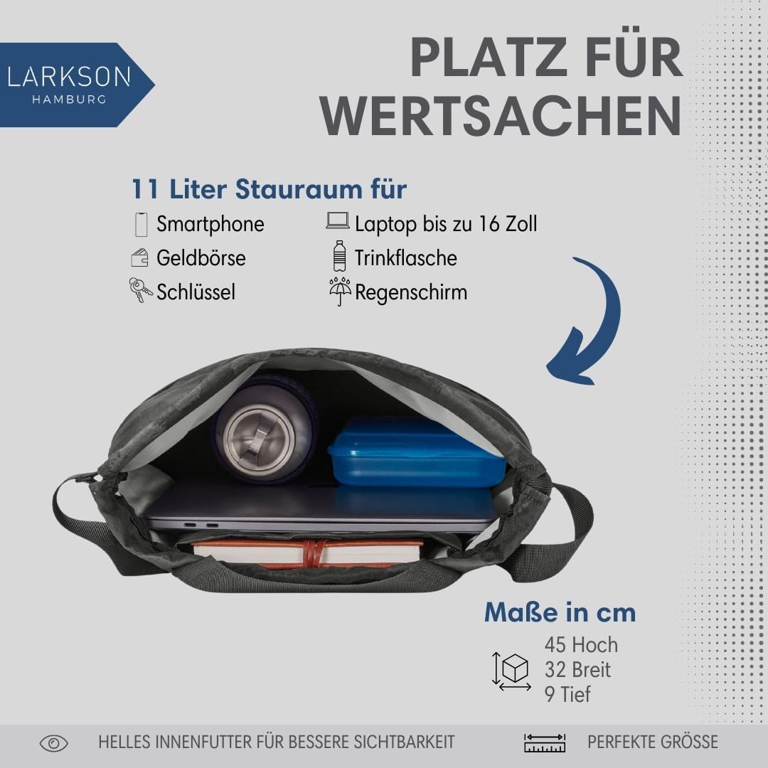 LARKSON Turnbeutel Damen &amp; Herren Grau Leo - No 7 - Rucksack Damen für Sport und Festival - Beutel R