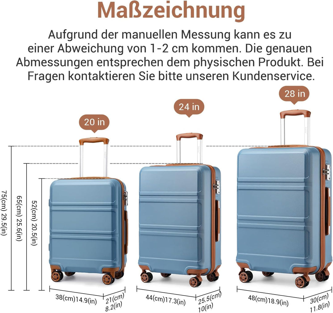 KONO Koffer Trolley Reisekoffer aus ABS+PC – Leichter Hartschalenkoffer mit 4 Zwillingsrollen und TS