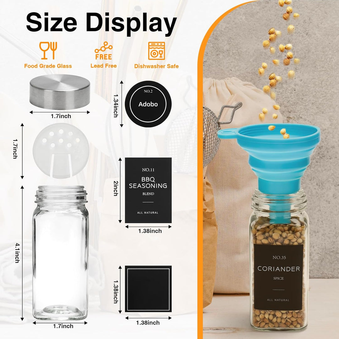 24er Set Gewürzdosen, 120ml eckige Gewürzgläser aus Glas, Gewürzbehälter, Gewürzgläser Set mit Edels