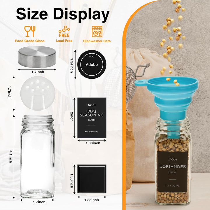 24er Set Gewürzdosen, 120ml eckige Gewürzgläser aus Glas, Gewürzbehälter, Gewürzgläser Set mit Edels