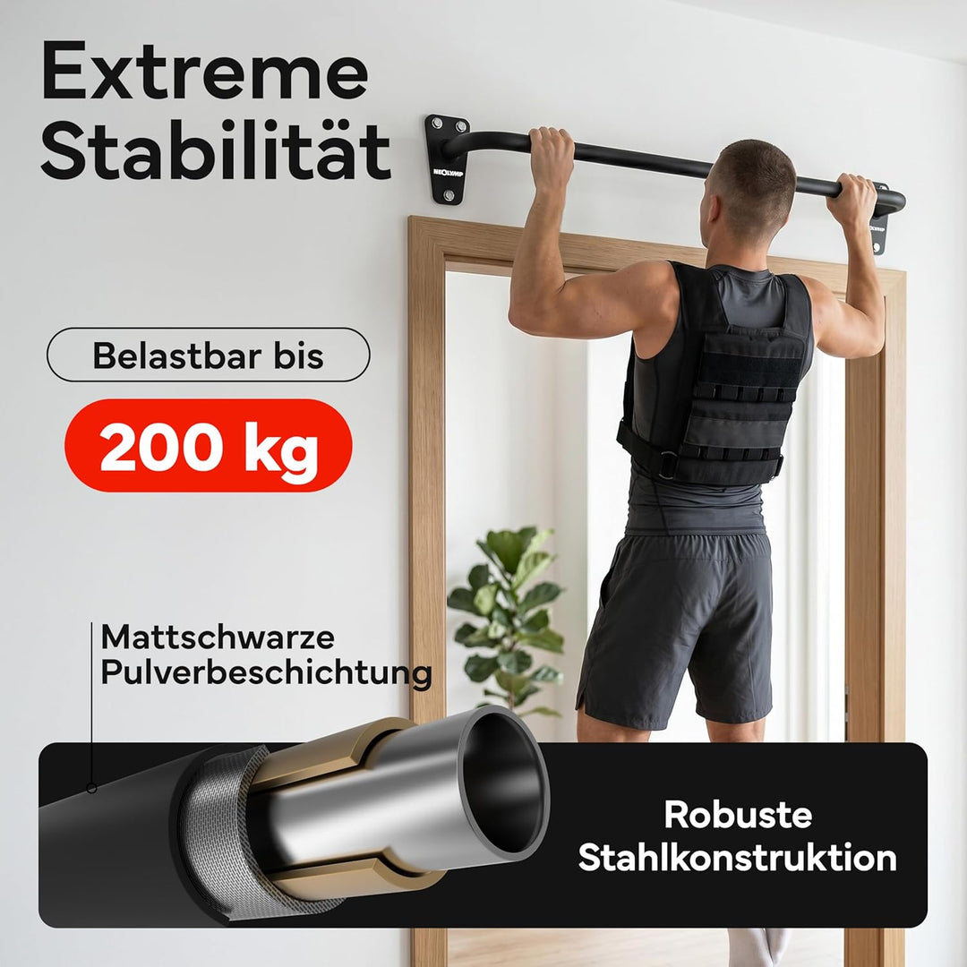 NEOLYMP Klimmzugstange Wandmontage bis 200kg – Stabile Pull Up Bar aus Premium Stahl für Home Gym, O