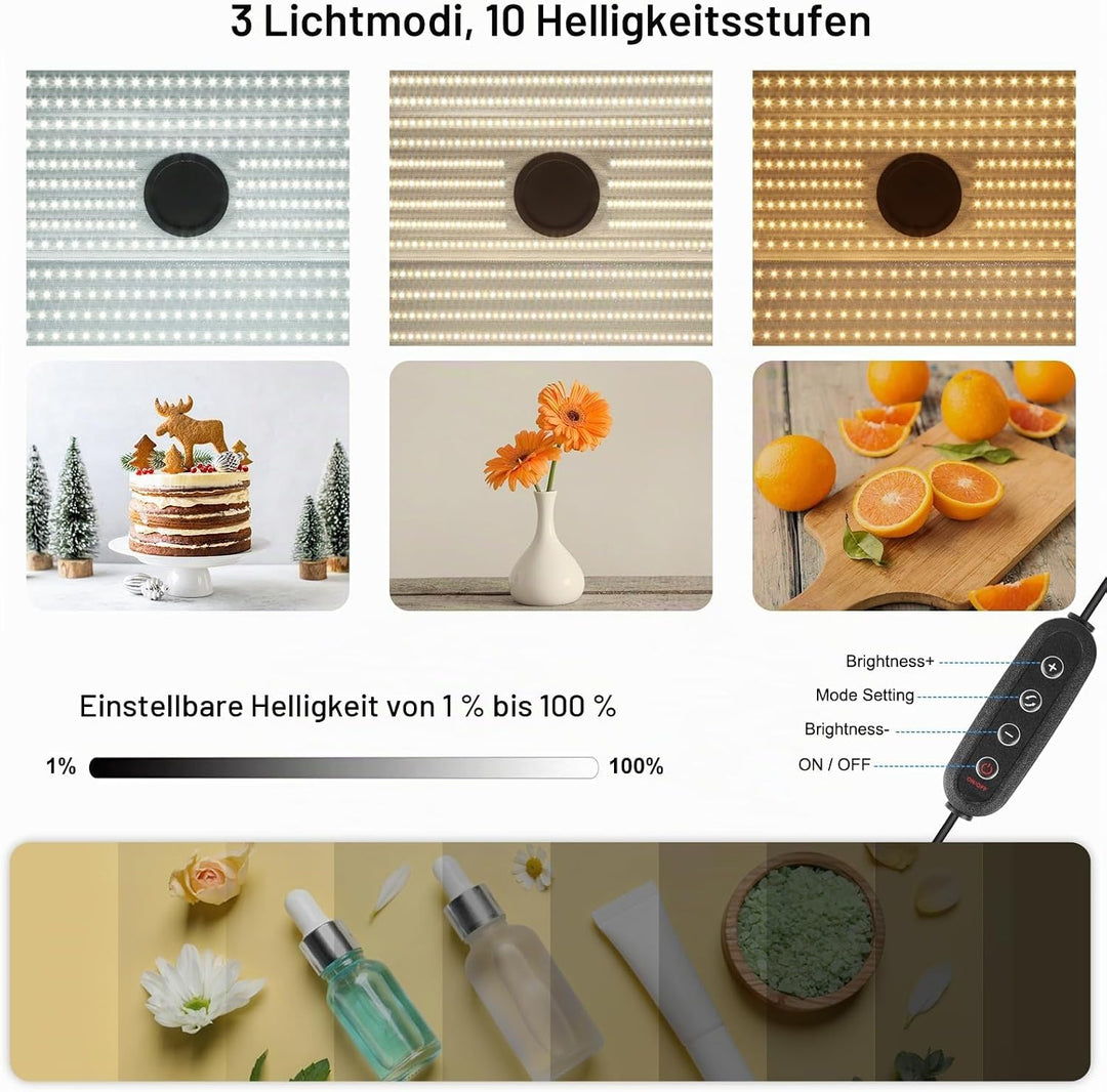 PULUZ Upgrade Fotobox 60x40cm, Fotostudio-Zelt-Set mit dimmbaren 3 Farbtemperaturen 762 LEDs &amp; 4 PVC