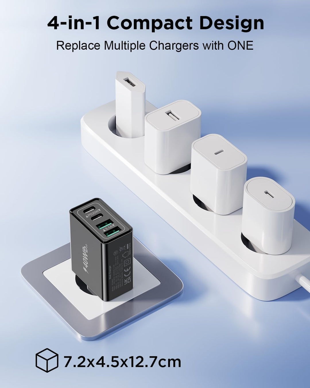 2-Pack USB C Stecker, 40W 4-Port Netzteil USBC Ladegerät Mehrfach mit PD+QC, Adapter USB-C Fast Char