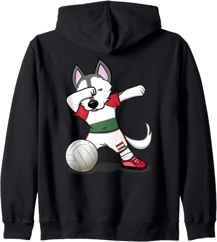 Dabbing Husky Hund Ungarn Volleyball Ungarische Flagge Sport Kapuzenjacke