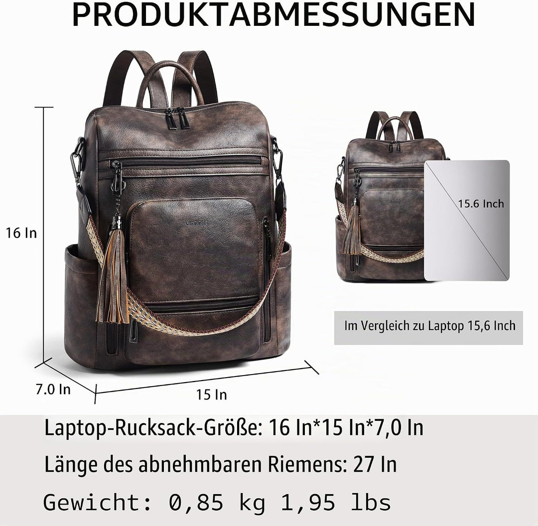Shrrie rucksack damen elegant geeignet für 15,6Zoll-Notebooks Langlebig wasserdicht Damen aus Leder