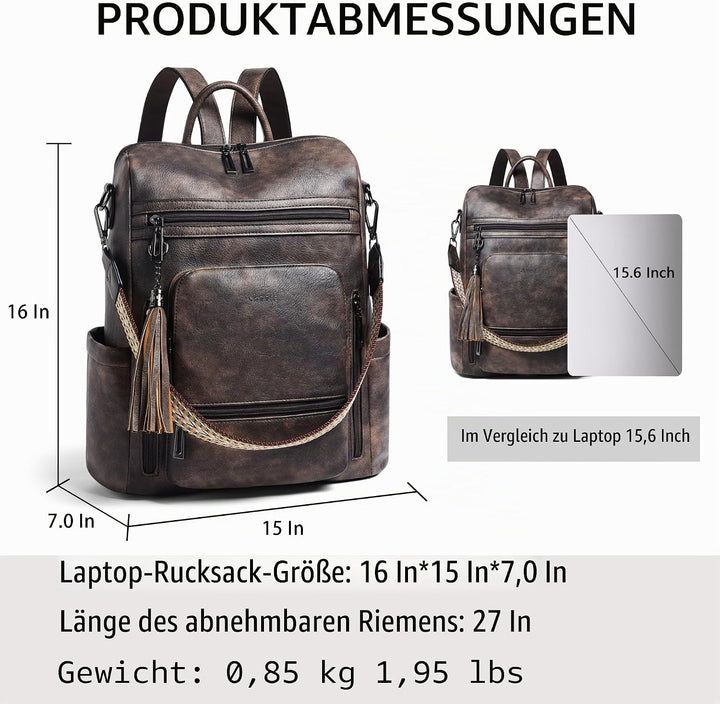 Shrrie rucksack damen elegant geeignet für 15,6Zoll-Notebooks Langlebig wasserdicht Damen aus Leder
