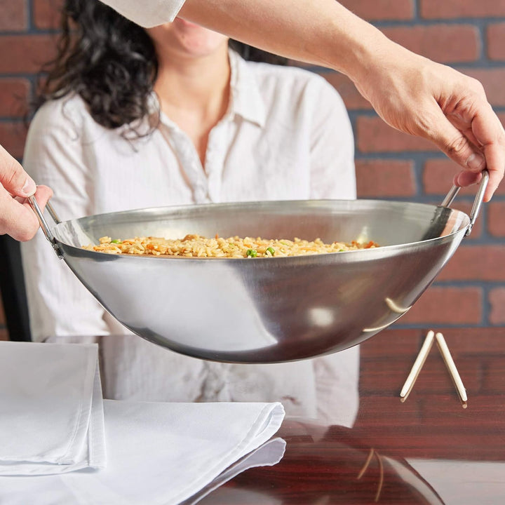 Wok - Edelstahl - flacher Boden - Ø 35,5 cm - 13 cm tief - mit 2 Griffen