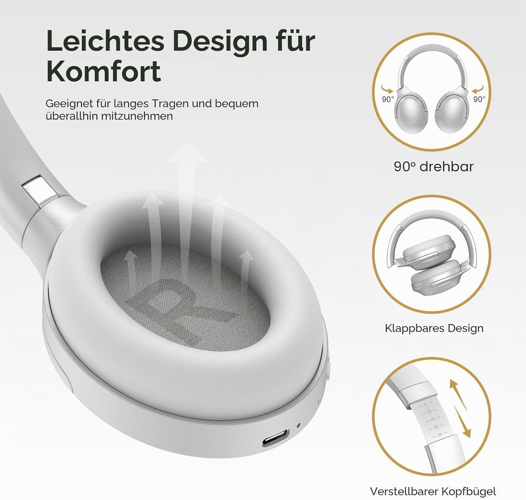 Srhythm NiceComfort 45 Active Noise Cancelling Headphone, drahtlose Bluetooth-Kopfhörer mit Transpar