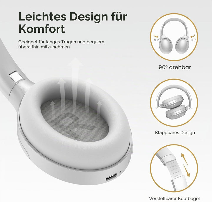 Srhythm NiceComfort 45 Active Noise Cancelling Headphone, drahtlose Bluetooth-Kopfhörer mit Transpar