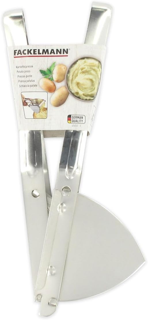 Fackelmann 9932450 Kartoffelstampfer, Hebelpresse, Kartoffelgabel, Kartoffelspiess, Edelstahl, Kunst