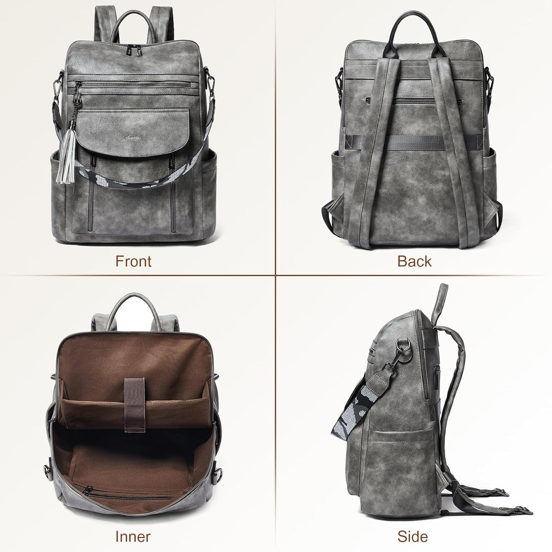 Shrrie Laptop-Rucksack für Damen, 15,6 Zoll Reise-Rucksack aus Leder, Handgepäck-Rucksack Computerta