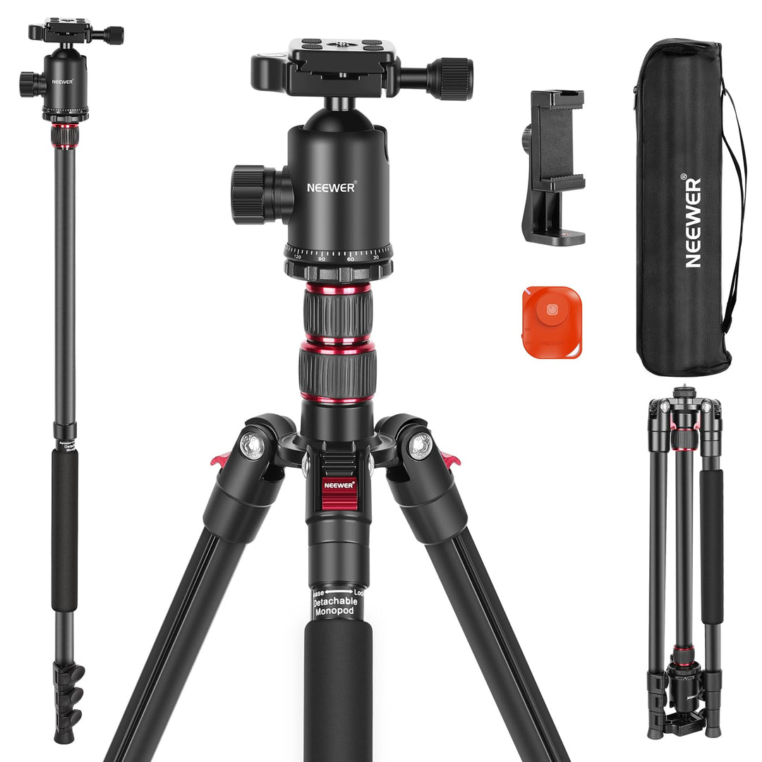 NEEWER 195,6cm Kamera Stativ Einbeinstativ mit Handyhalter, tragbares Reisestativ mit Fernbedienung