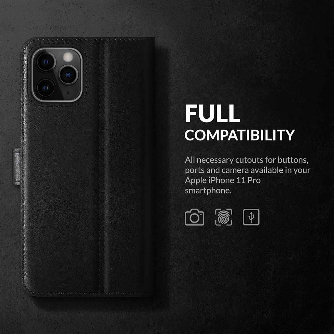 SURAZO Handyhülle für iPhone 11 Pro – Premium Echtleder Hülle Schutzhülle mit [Standfunktion, Karten
