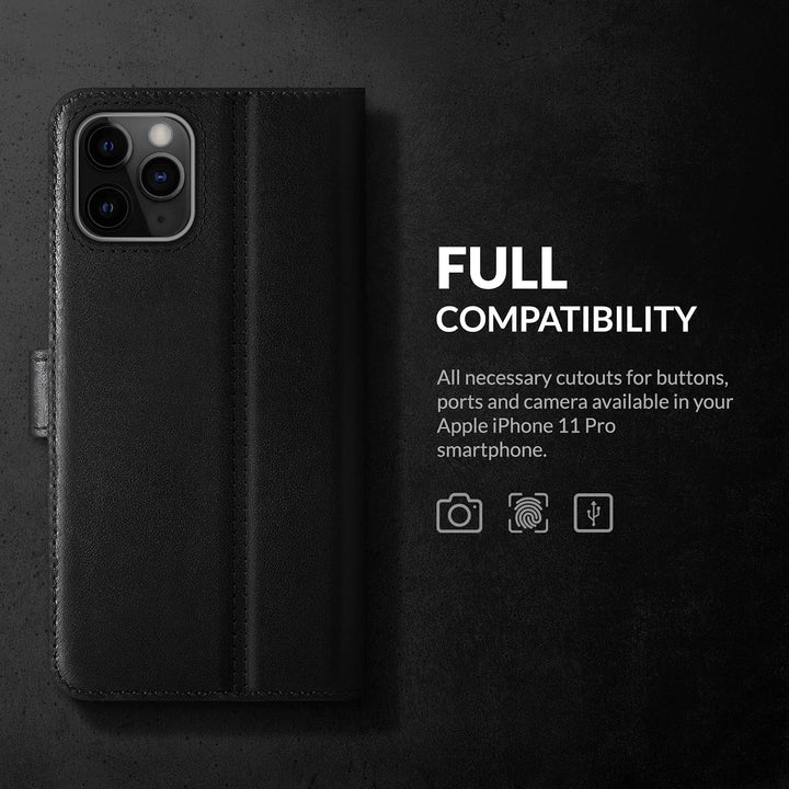 SURAZO Handyhülle für iPhone 11 Pro – Premium Echtleder Hülle Schutzhülle mit [Standfunktion, Karten