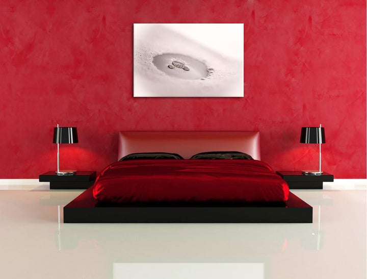 Pixxprint Wassertropfen im Schaum auf Leinwand, XXL riesige Bilder fertig gerahmt mit Keilrahmen, Ku