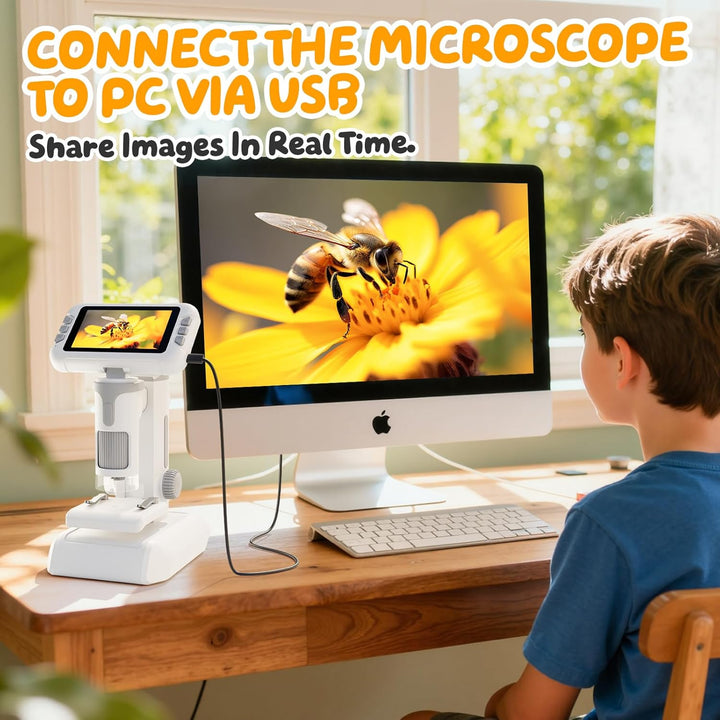 1600X Mikroskop für Kinder, 4K 4,0" IPS-Bildschirm Kinder Mikroskop mit Foto-und Videoaufnahme, Wiss