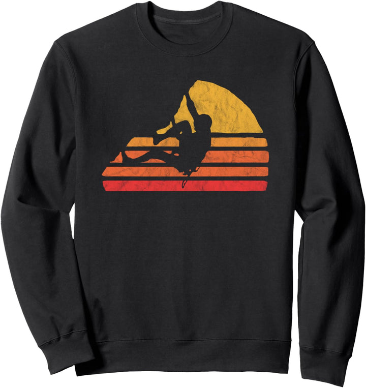 Bouldering Distressed Retro Rock Climbing 80's Sun Graphic Sweatshirt