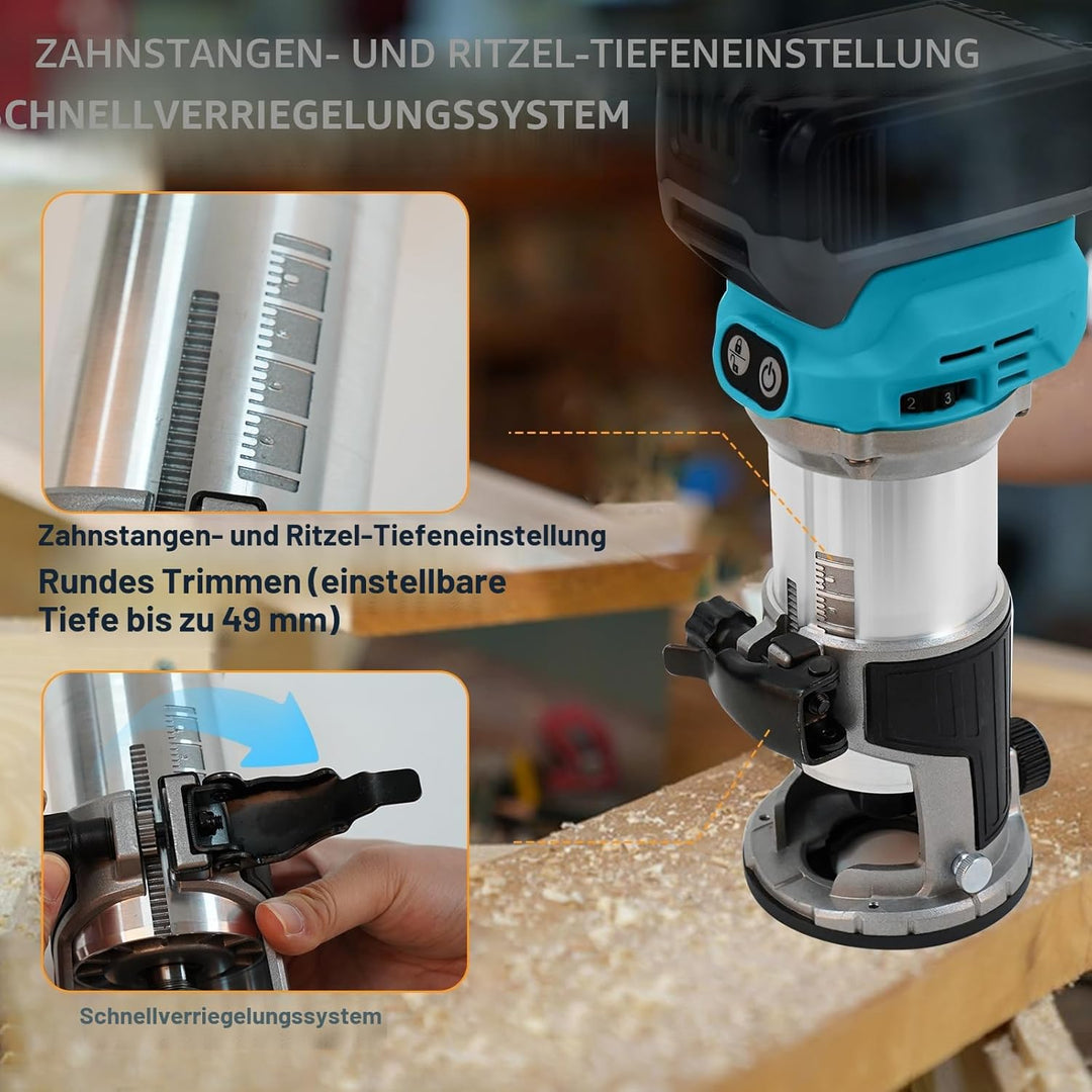 Akku Oberfräse für Makita 18 V Akku, 800 W Bürstenloser Oberfräse Trimmer Einhandfräse Kantenfräser